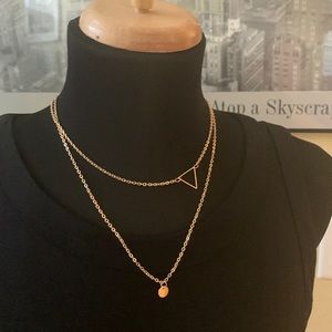 Gold tone multi strand Lariat necklace triangle circle accent adjustable back